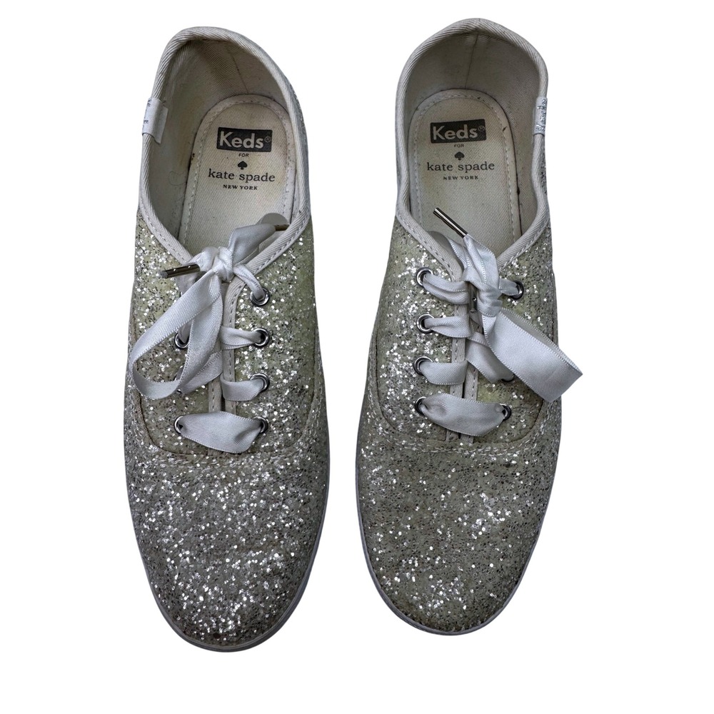 Kate Spade x Keds Champion Glitter Sneakers Womens 8 Gold Sparkle Ribbon Lace
